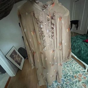 Vintage Fall Dress Small Victorian 1940s Style Leaf Pattern